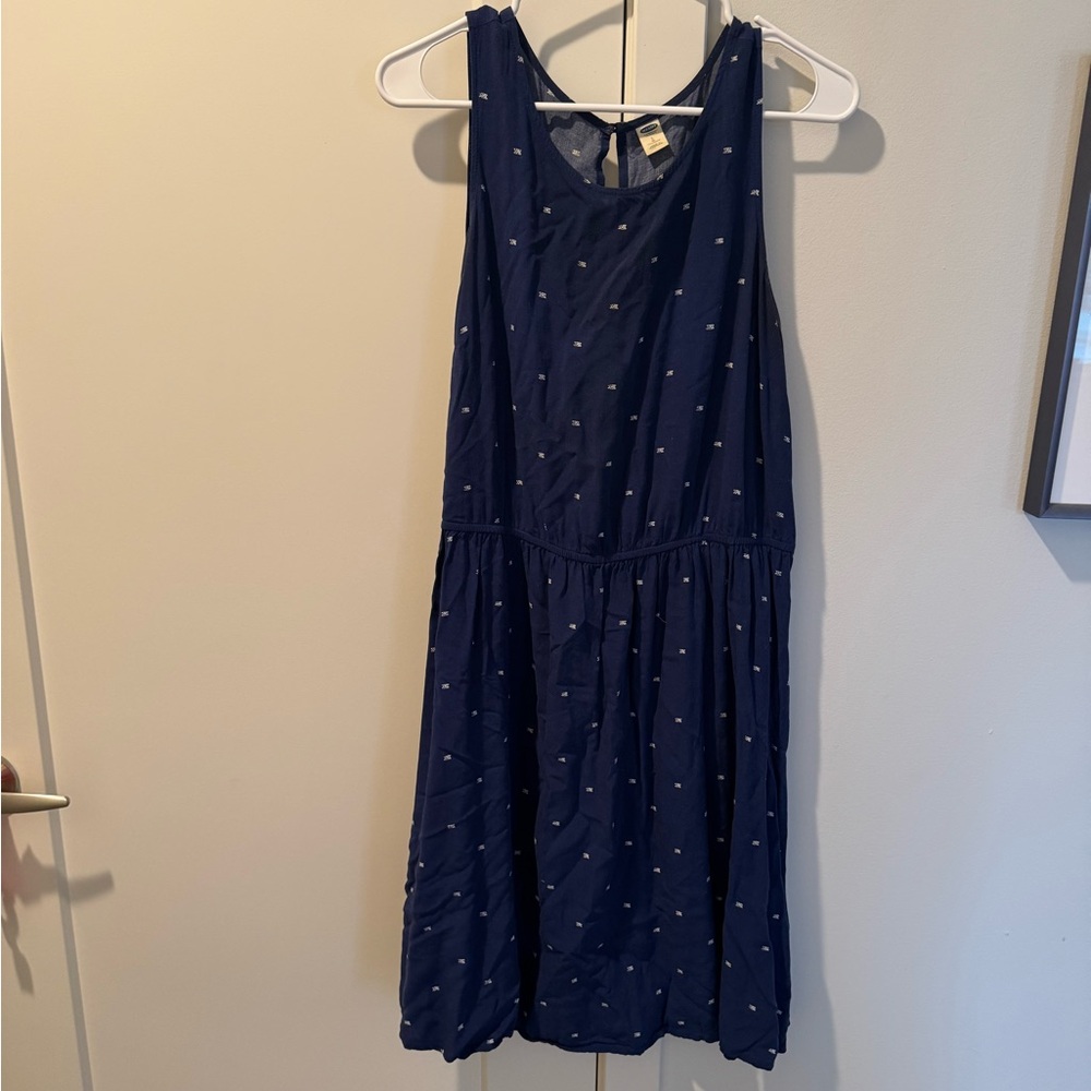 Old Navy Navy Blue Midi Dress with White Dots